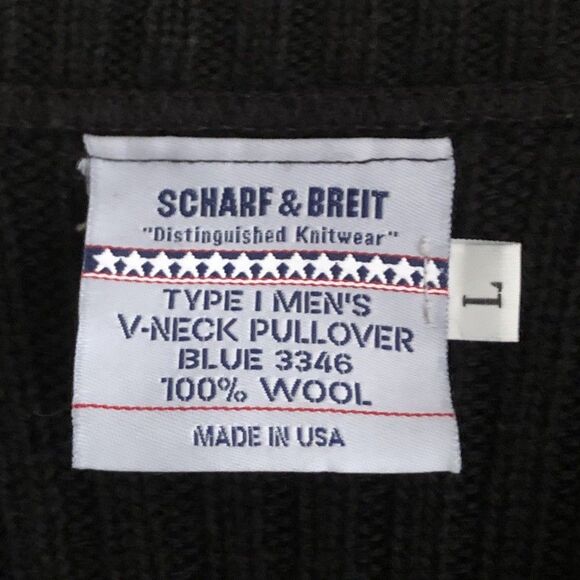 Scharf & Breit Wool V Neck Sweater Mens Sz L Military Elbow Shoulder Patches USA - Picture 4 of 15